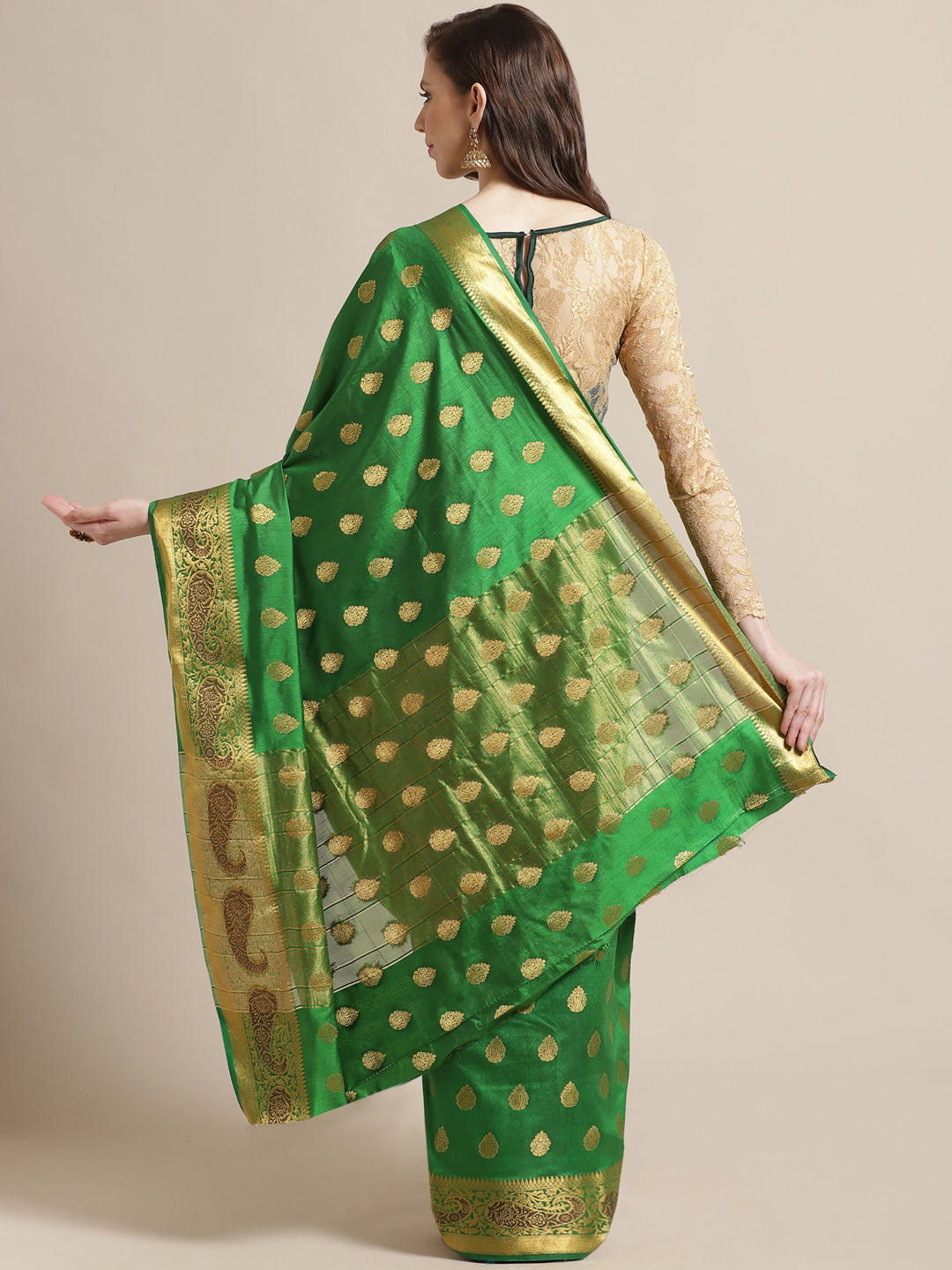 Banarasi Handloom Paisley Saree with Zari Woven Border and Heavy Rich Pallu