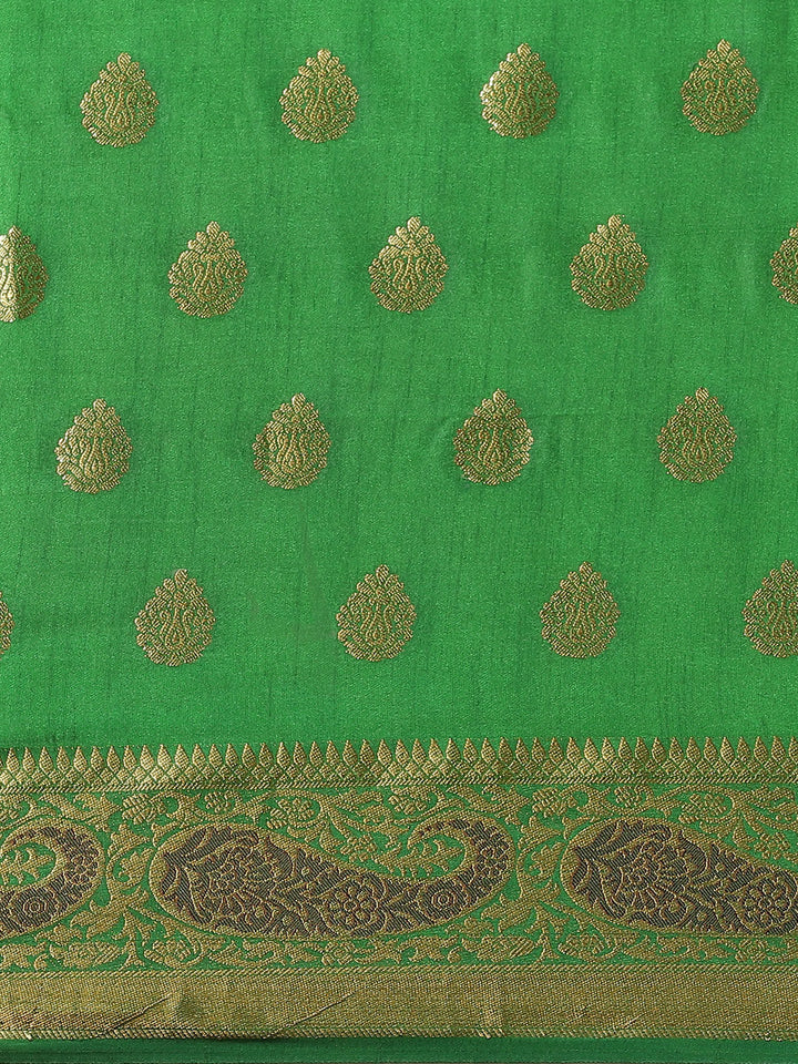 Banarasi Handloom Paisley Saree with Zari Woven Border and Heavy Rich Pallu
