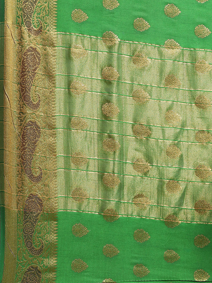 Banarasi Handloom Paisley Saree with Zari Woven Border and Heavy Rich Pallu