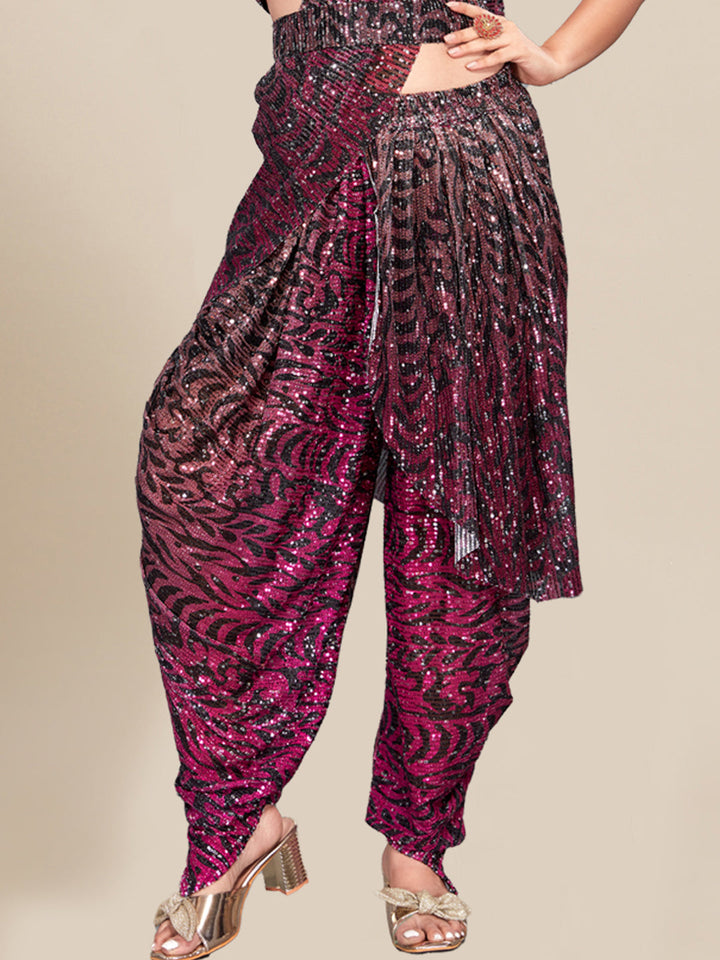 Pre Draped Stitched Floral Digital Print Dhoti Saree with Belt