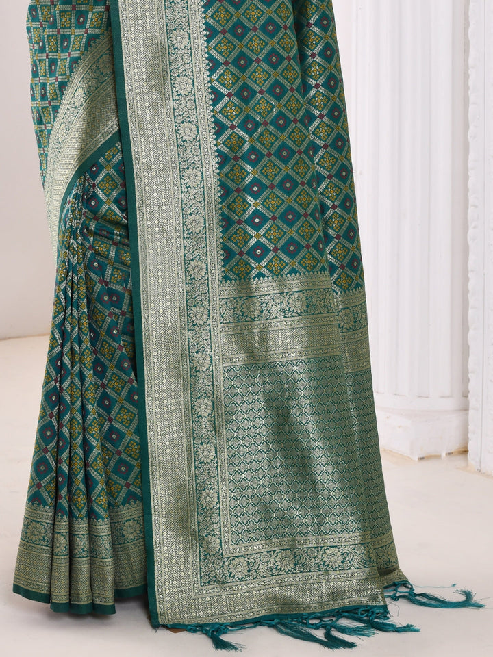 Teal Ethnic Motifs Zari Art Silk Banarasi Saree