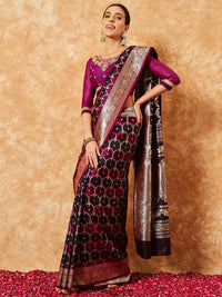 Chhabra 555 Two- Shaded Zari Resham Woven Banarasi Traditional Handloom Wine Pure Silk Saree 