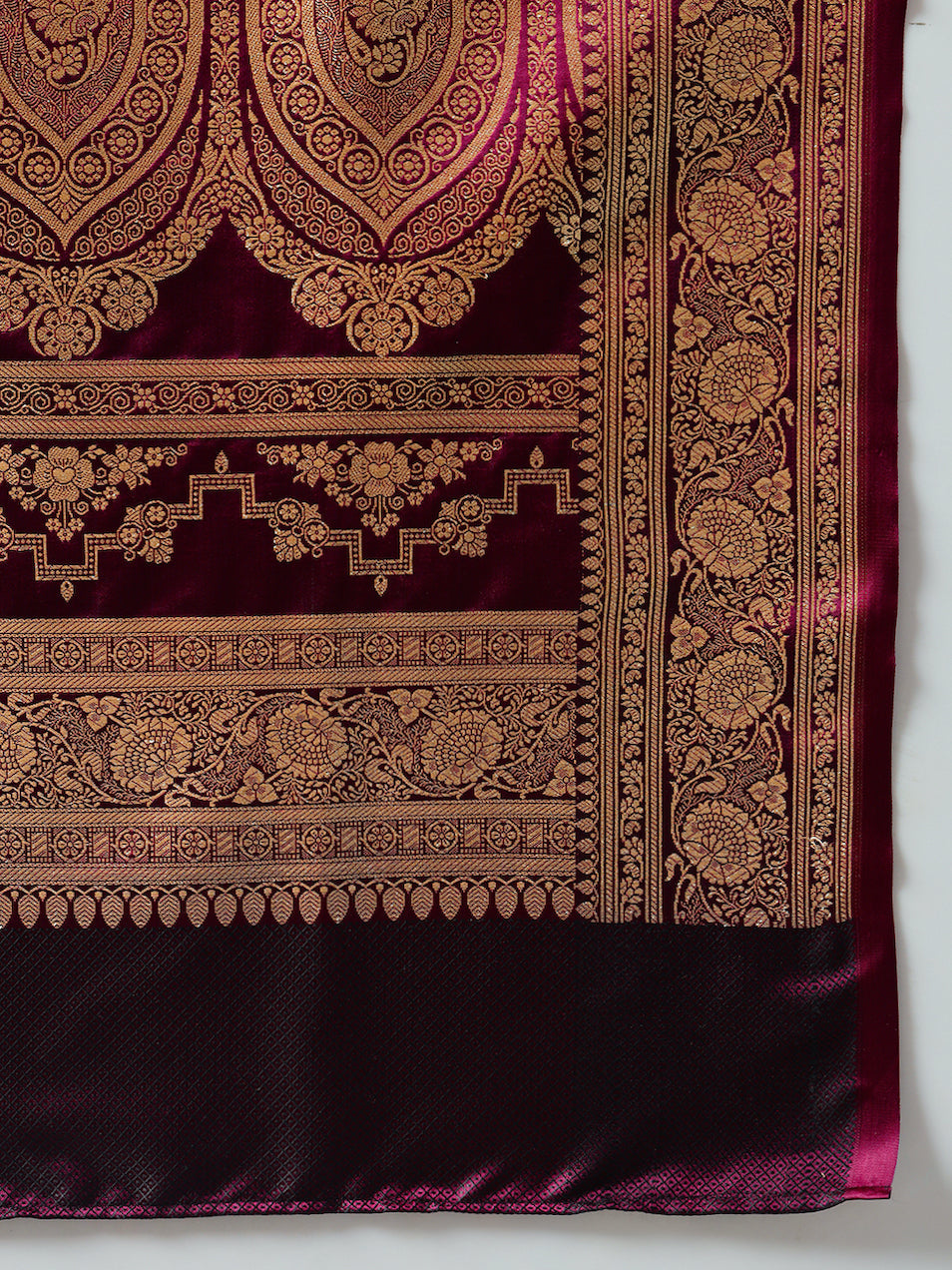 Two- Shaded Zari Resham Woven Banarasi Wine Silk Saree