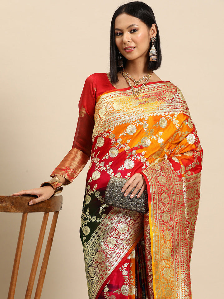 Bright MultiColor Floral Jaal Pattern Zari Kanjeewaram Bridal Saree