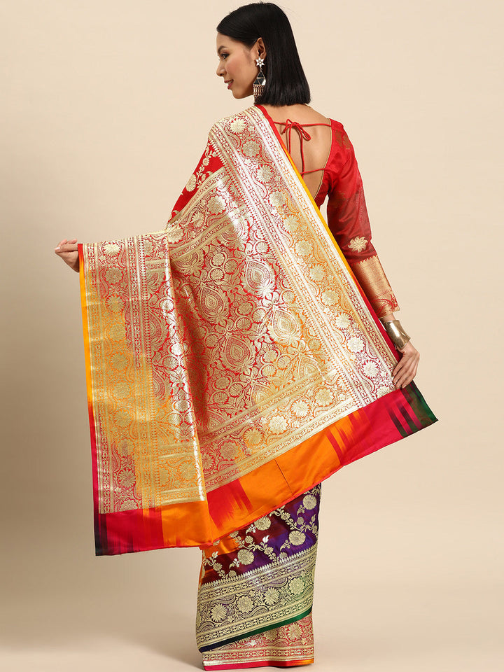 Bright MultiColor Floral Jaal Pattern Zari Kanjeewaram Bridal Saree