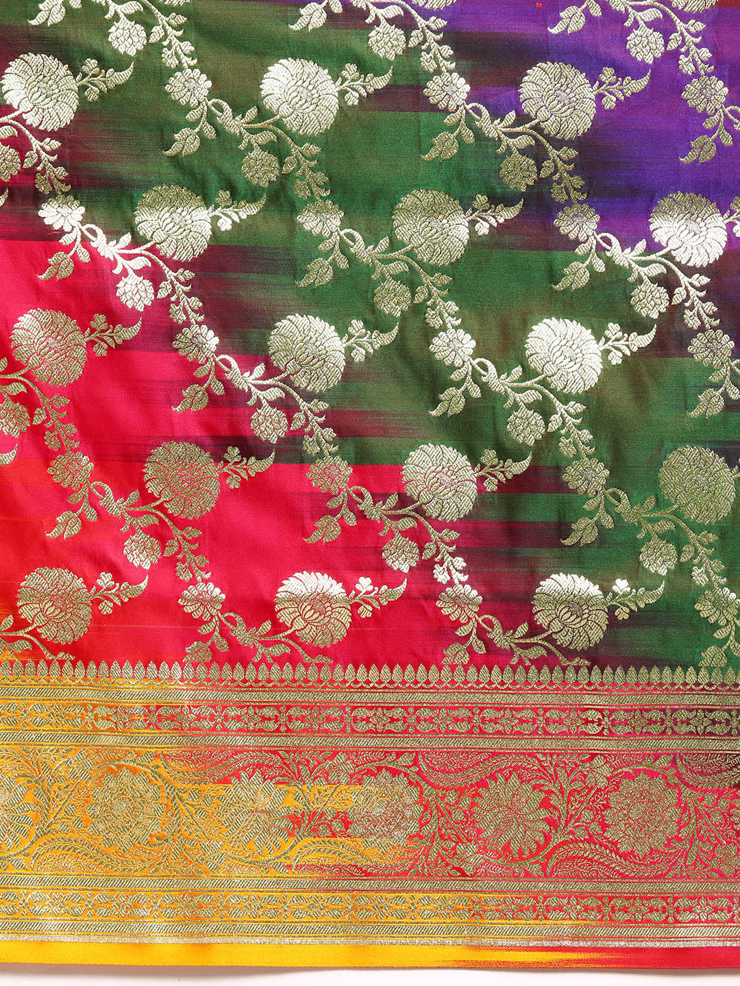 Bright MultiColor Floral Jaal Pattern Zari Kanjeewaram Bridal Saree