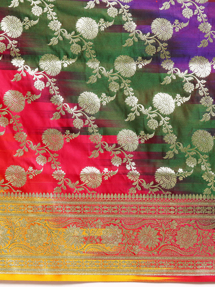 Bright MultiColor Floral Jaal Pattern Zari Kanjeewaram Bridal Saree