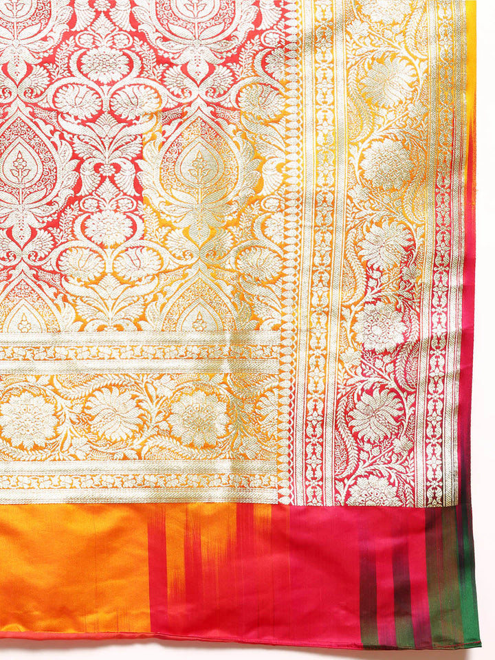 Bright MultiColor Floral Jaal Pattern Zari Kanjeewaram Bridal Saree