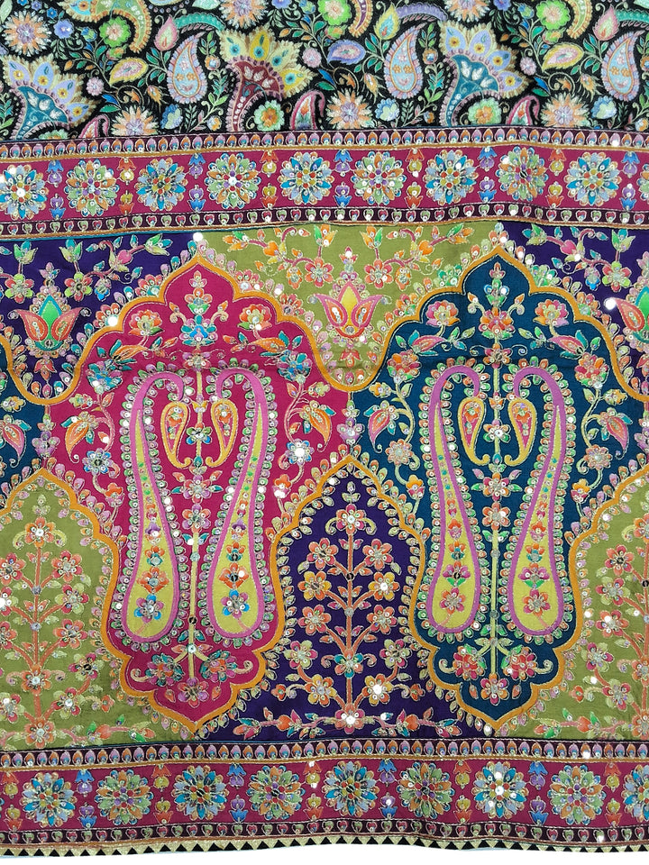 Multicolor Digital Printed Silk Saree with Kashmiri Paisley Design