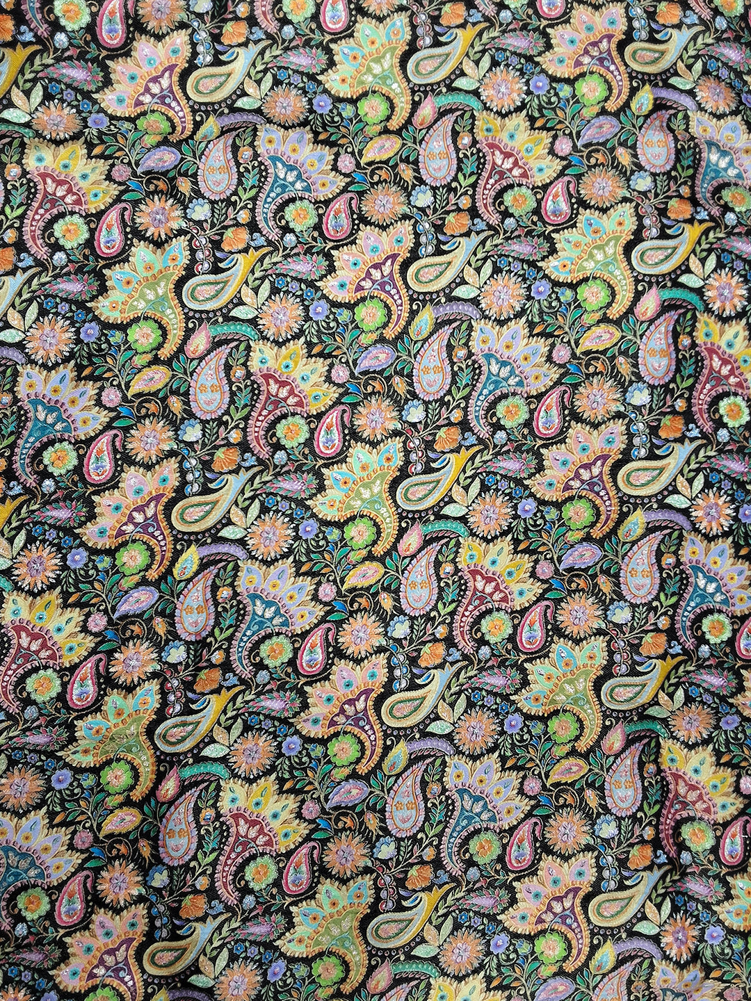 Multicolor Digital Printed Silk Saree with Kashmiri Paisley Design