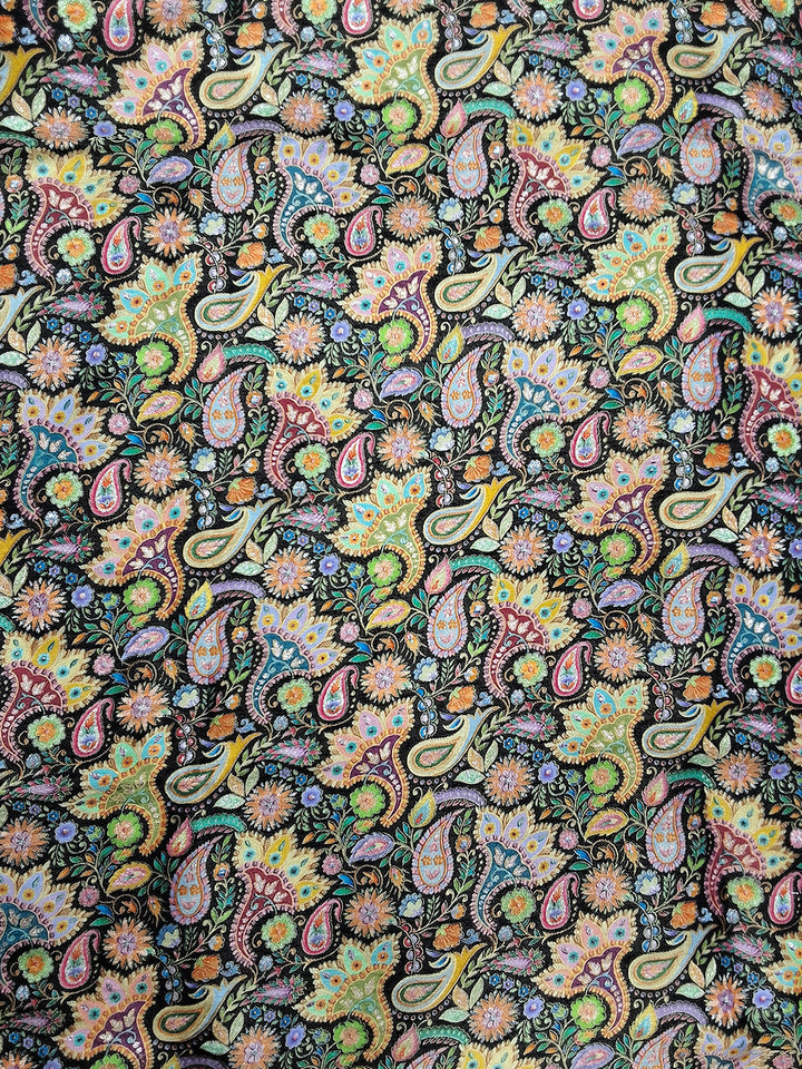 Multicolor Digital Printed Silk Saree with Kashmiri Paisley Design