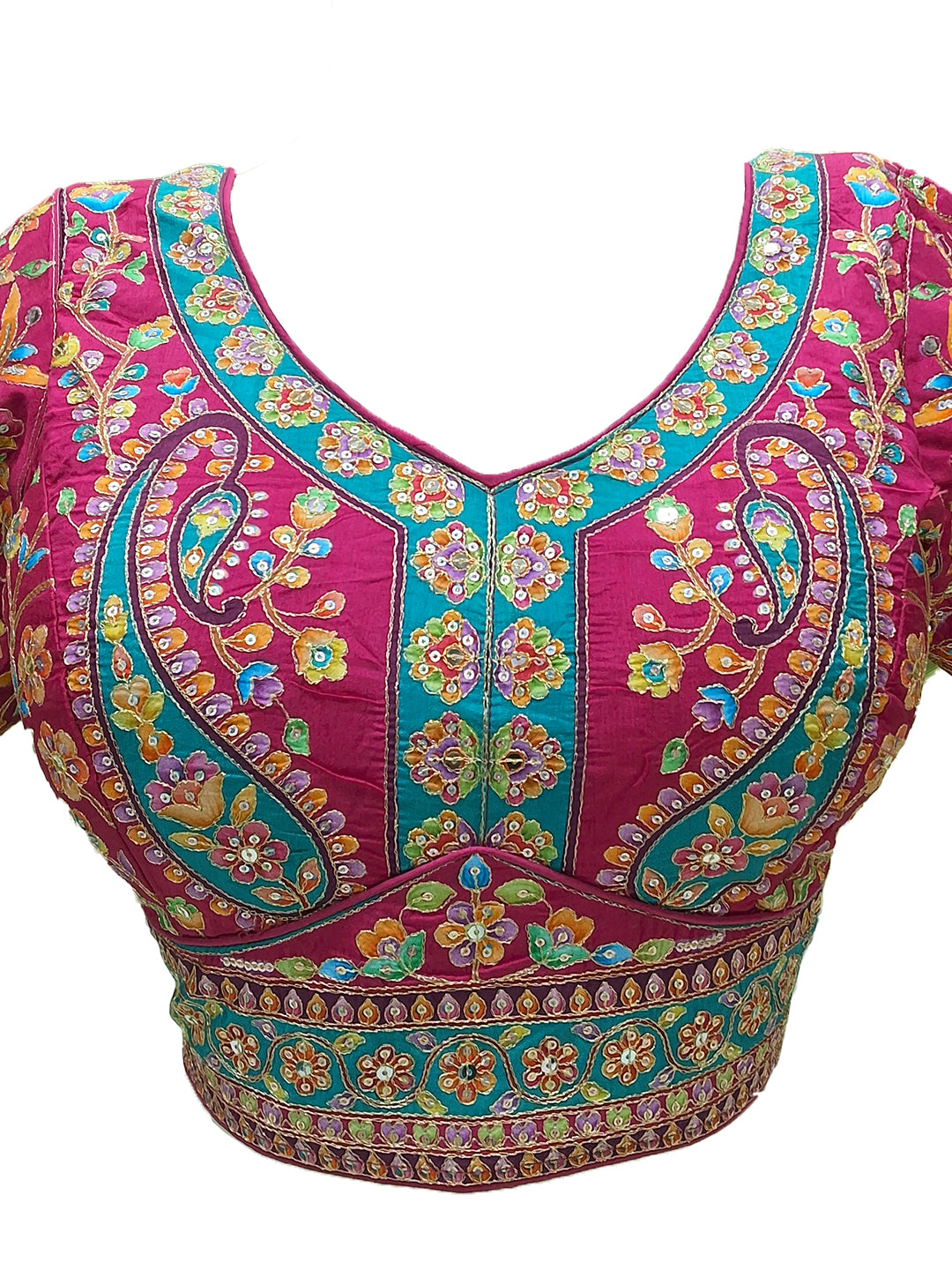 Multicolor Digital Printed Silk Saree with Kashmiri Paisley Design
