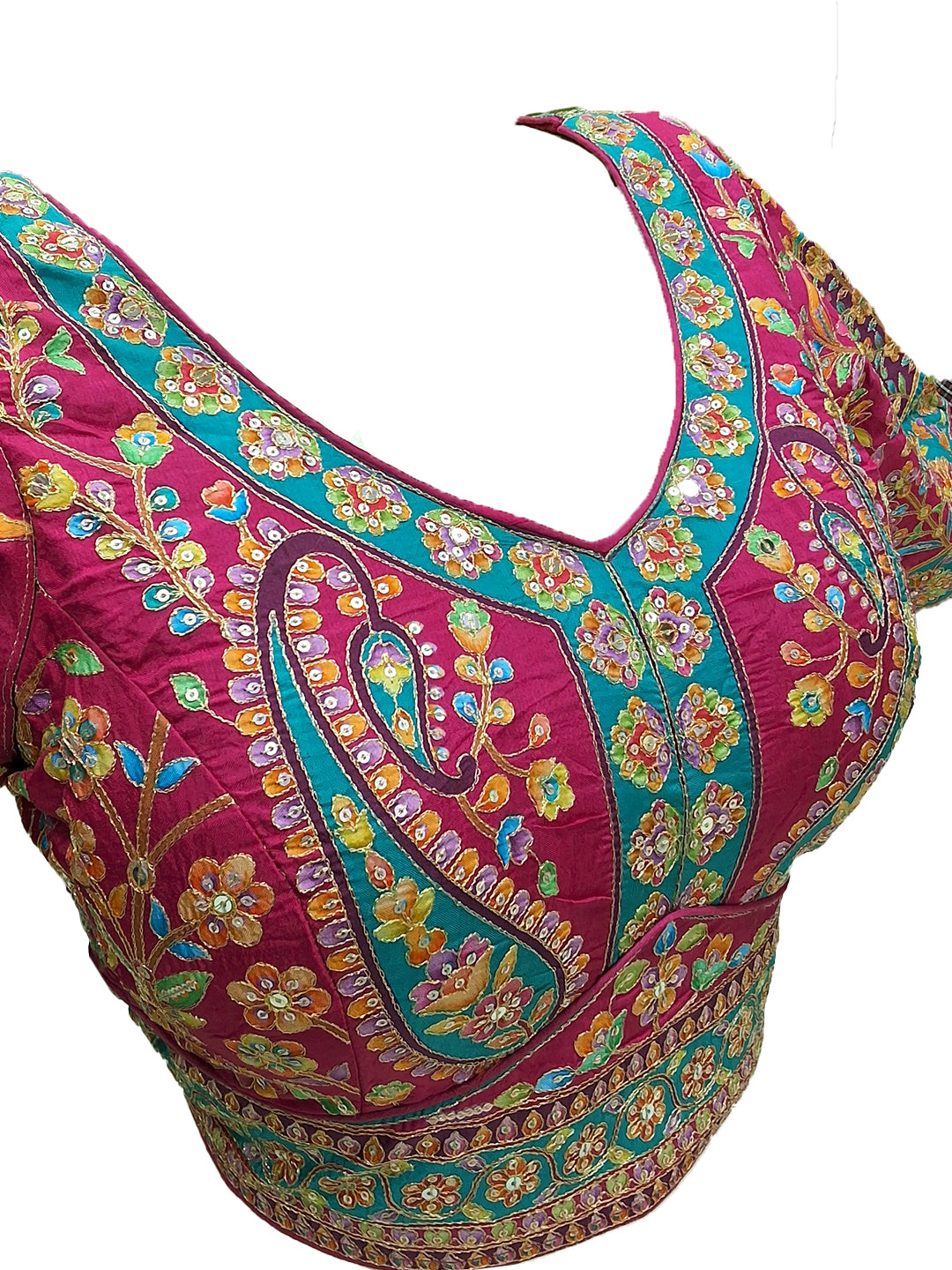 Multicolor Digital Printed Silk Saree with Kashmiri Paisley Design