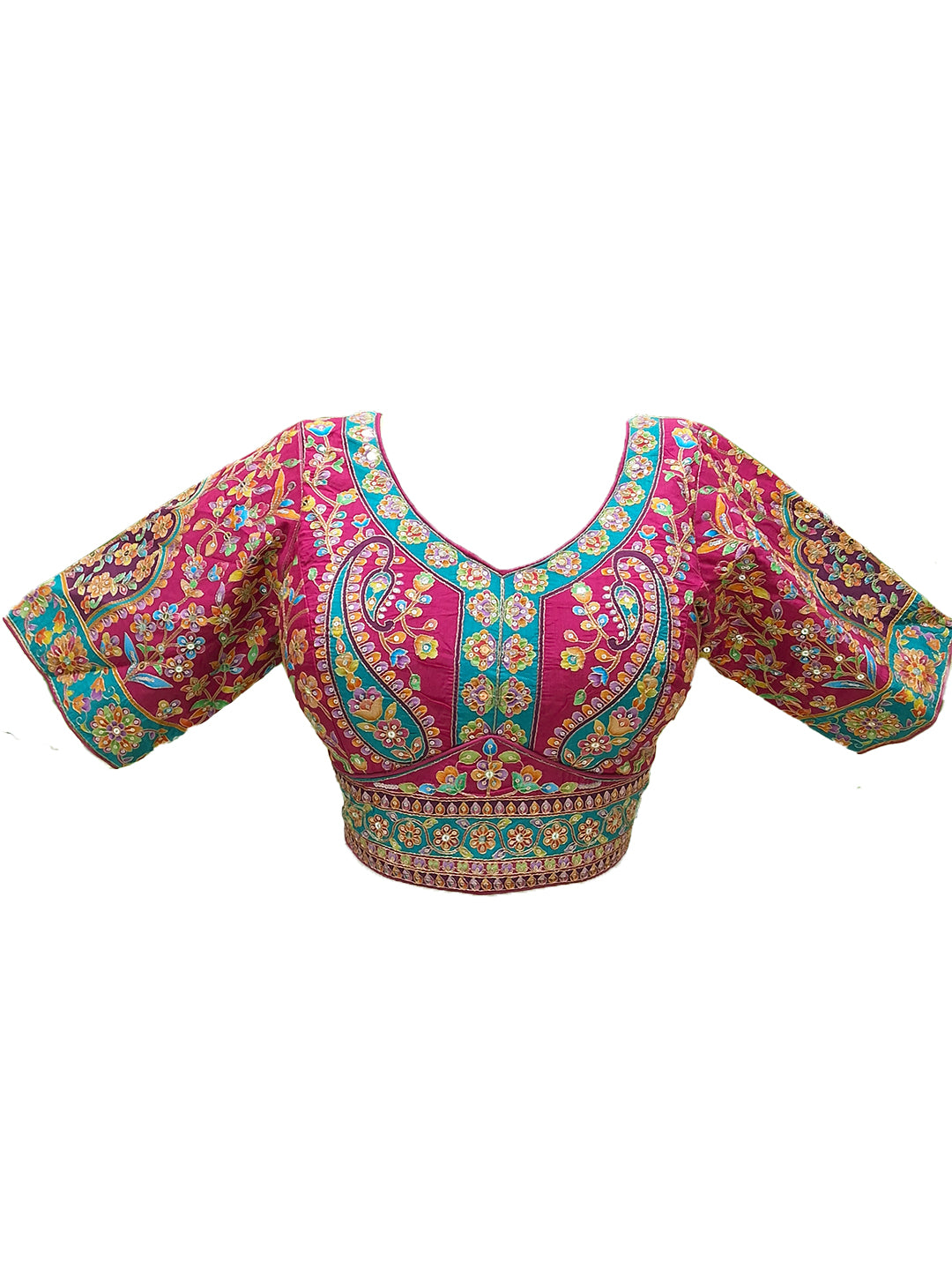Multicolor Digital Printed Silk Saree with Kashmiri Paisley Design