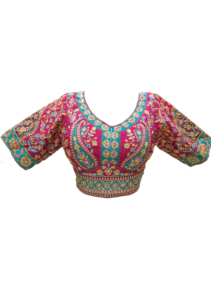 Multicolor Digital Printed Silk Saree with Kashmiri Paisley Design