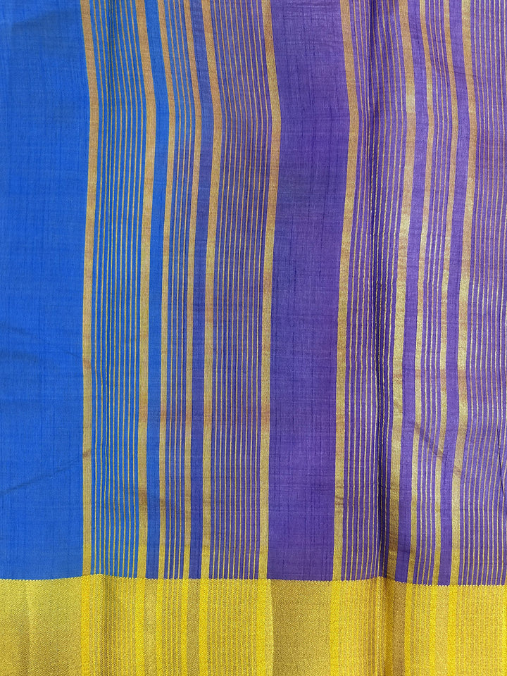Colorblocked Banarasi Silk Saree with Broad Gold Zari Border