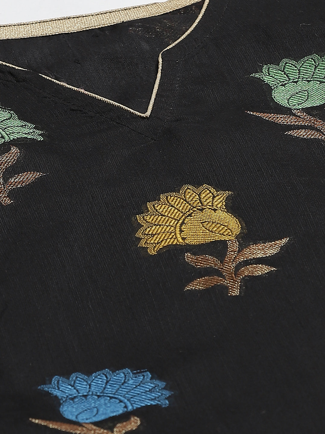 Handloom Chanderi Kurta Set with Gold Floral Weave Pattern & Banarasi Duppatta
