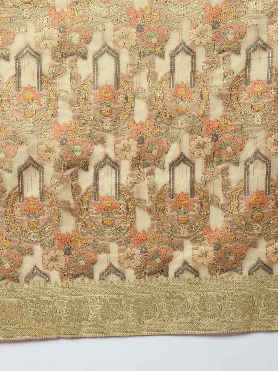 Gold Banarasi Handloom Rangkat Saree with Resham Floral weaves