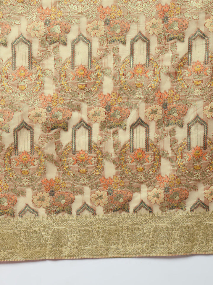 Gold Banarasi Handloom Rangkat Saree with Resham Floral weaves