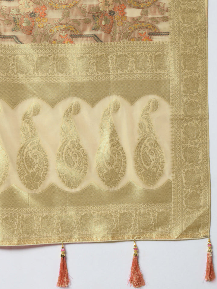 Gold Banarasi Handloom Rangkat Saree with Resham Floral weaves