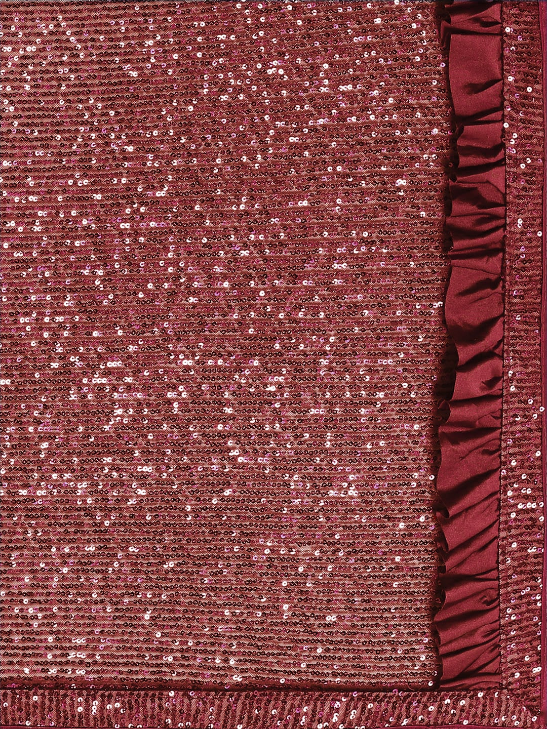 Wine Bling Lycra Ruffled Saree with Festive Layering & Sequence Sheet Embroidery