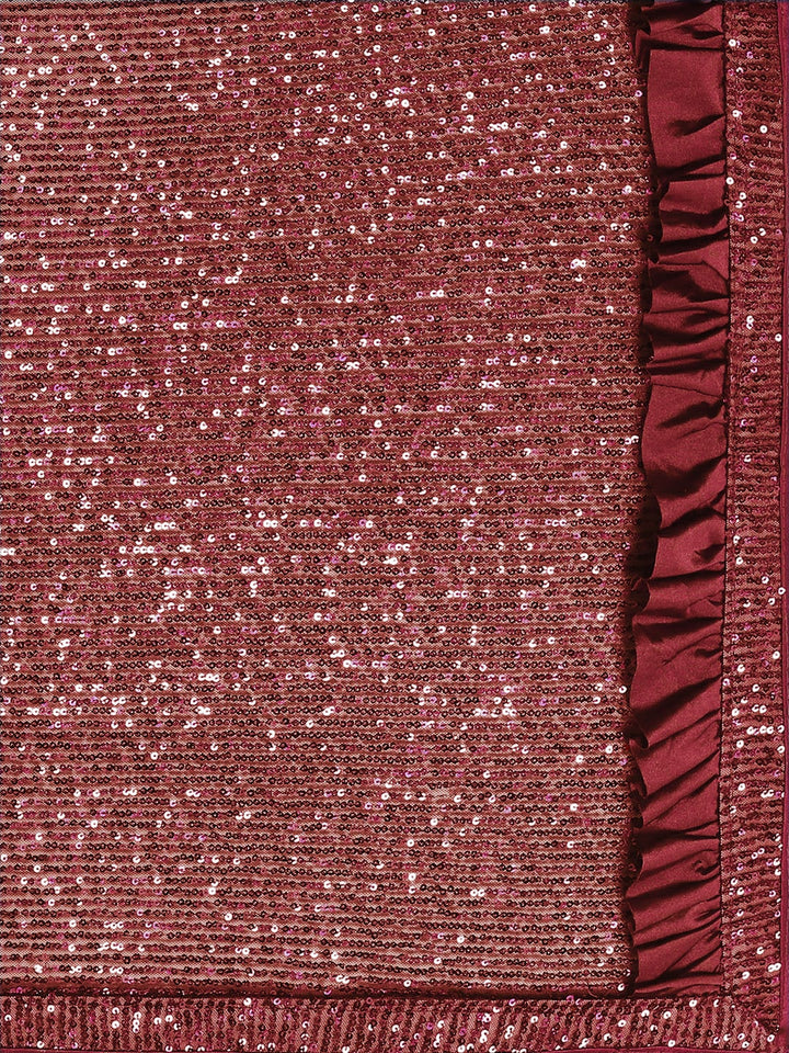 Wine Bling Lycra Ruffled Saree with Festive Layering & Sequence Sheet Embroidery