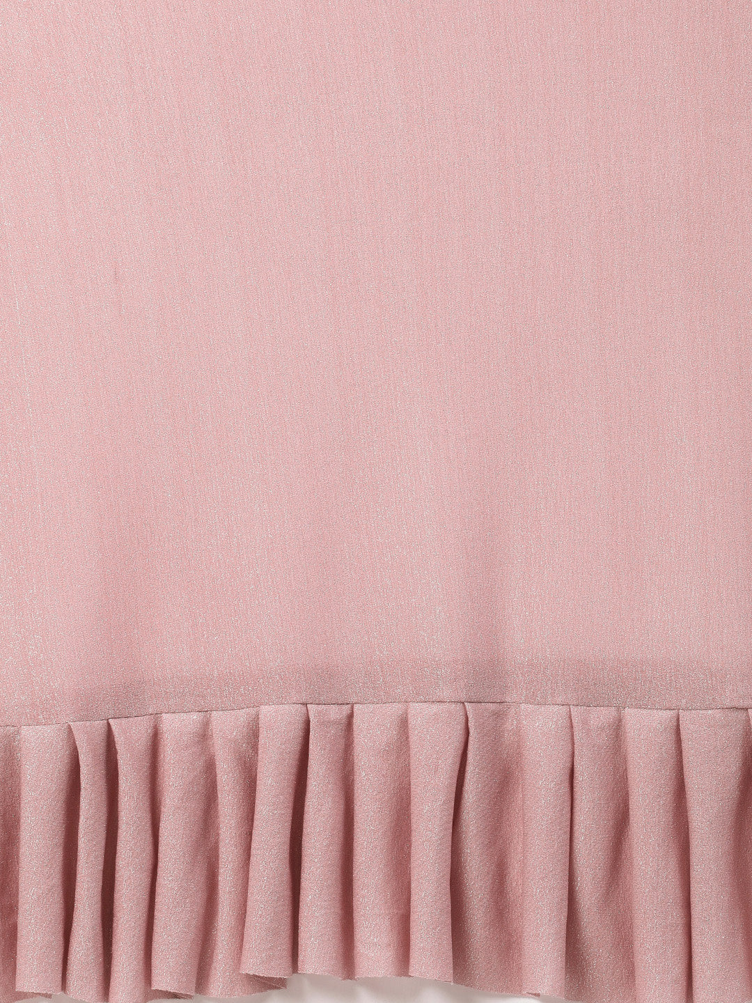Rose Pink Ruffled Pre-Draped Shimmer Saree with Off Shoulder Sequined Blouse