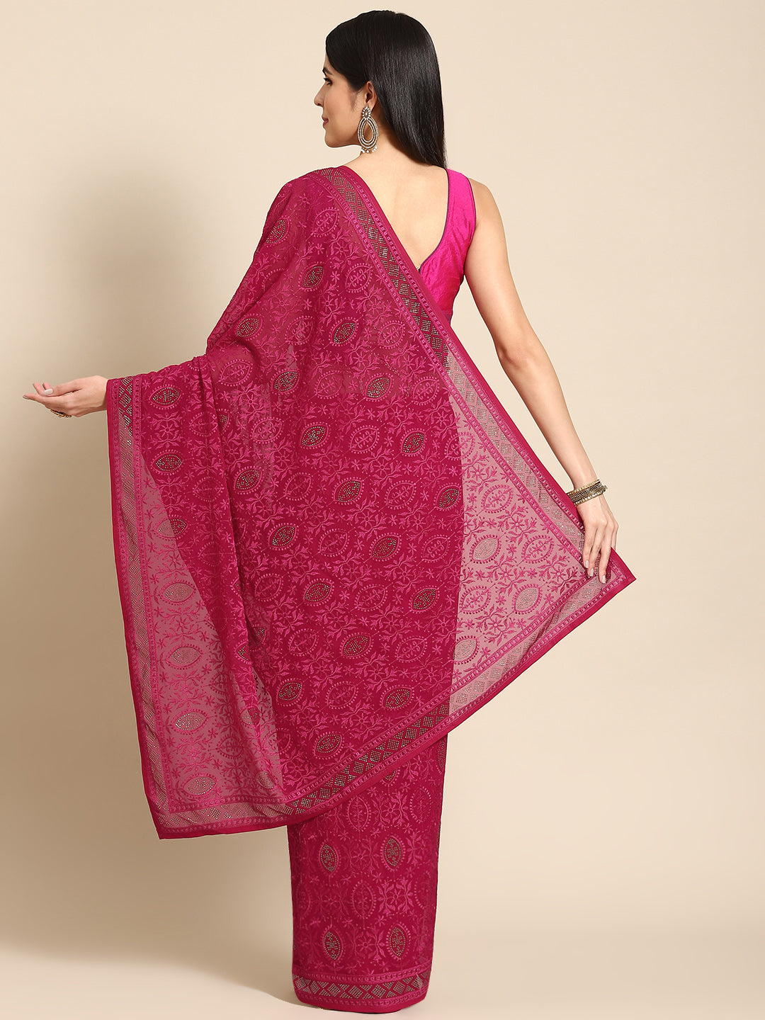 Magenta Floral Resham Embroidery Georgette Cockiail Saree