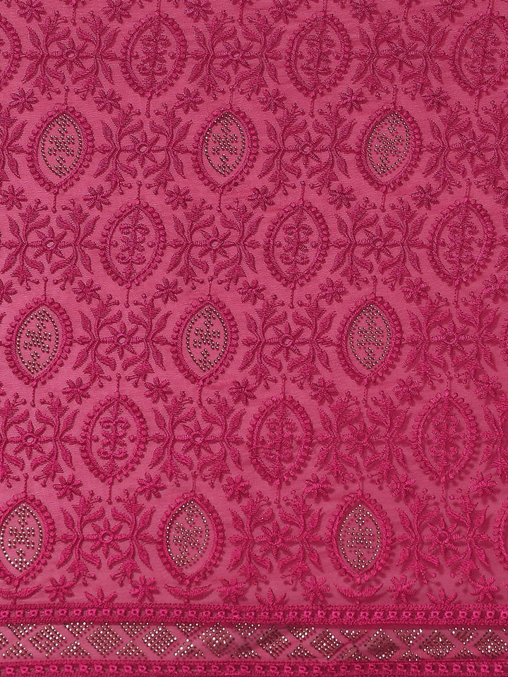 Magenta Floral Resham Embroidery Georgette Cockiail Saree