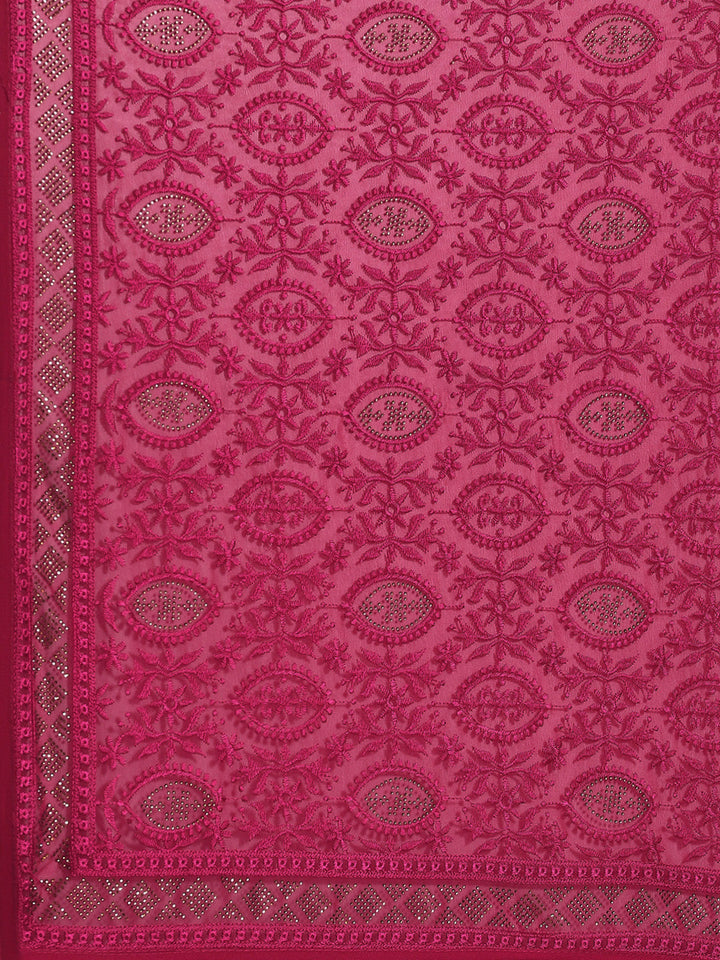 Magenta Floral Resham Embroidery Georgette Cockiail Saree