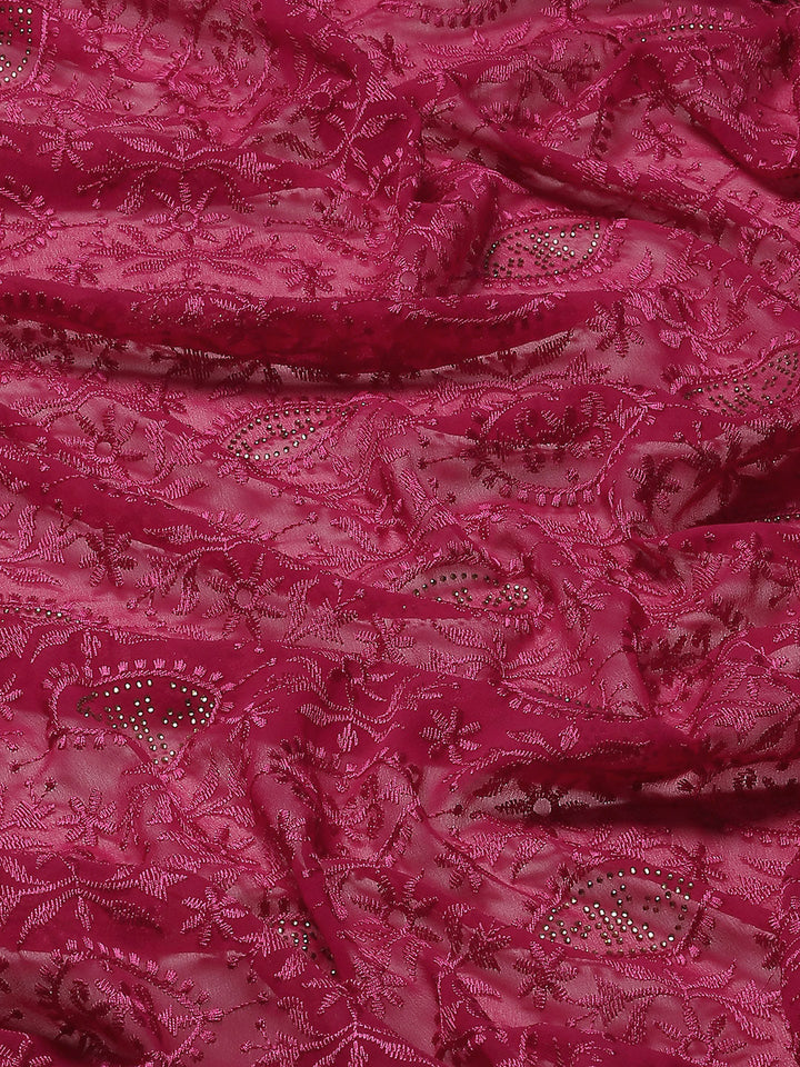 Magenta Floral Resham Embroidery Georgette Cockiail Saree