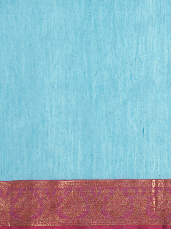 Turquoise Chanderi Silk Saree with Contrast Zari Woven Border