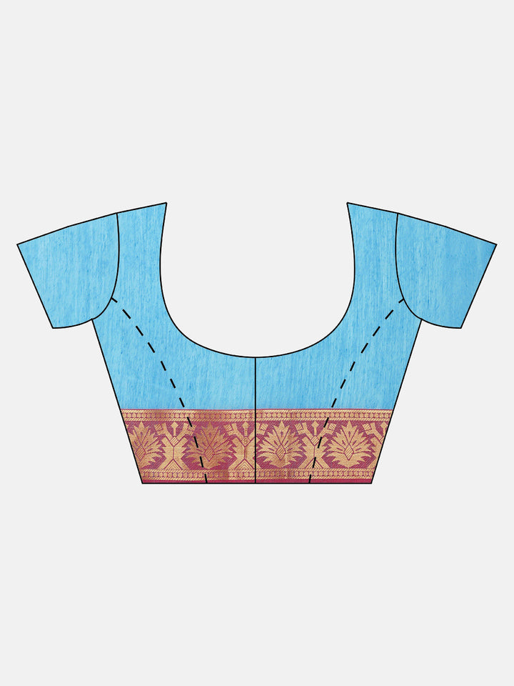 Turquoise Chanderi Silk Saree with Contrast Zari Woven Border