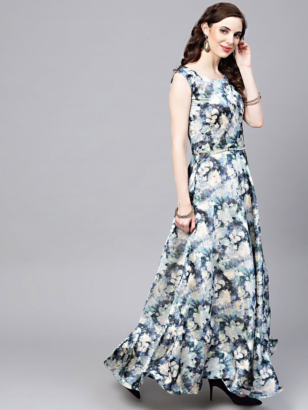 Floral Print Dress with Belt and Cut-out keyhole pattern