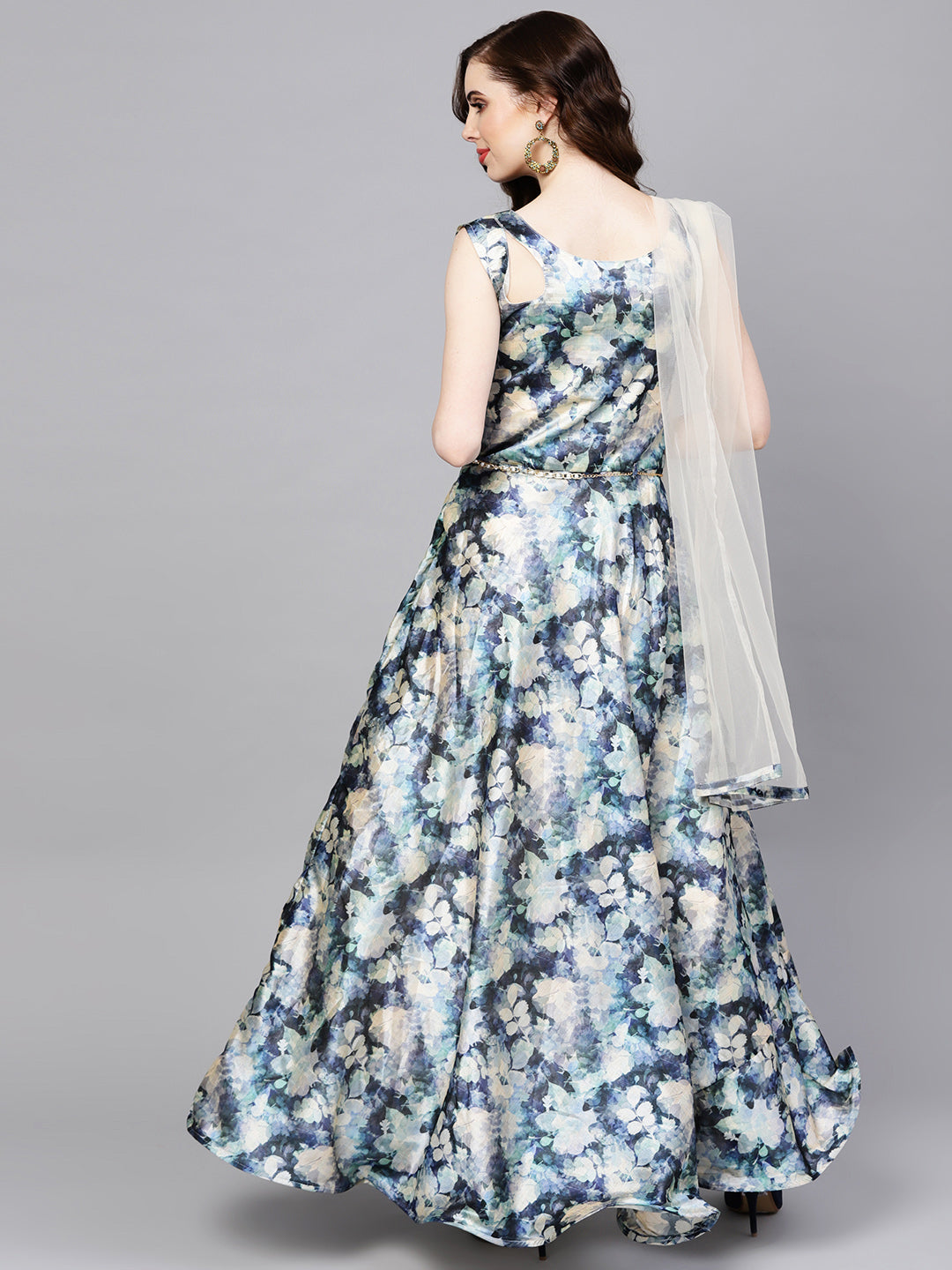Floral Print Dress with Belt and Cut-out keyhole pattern