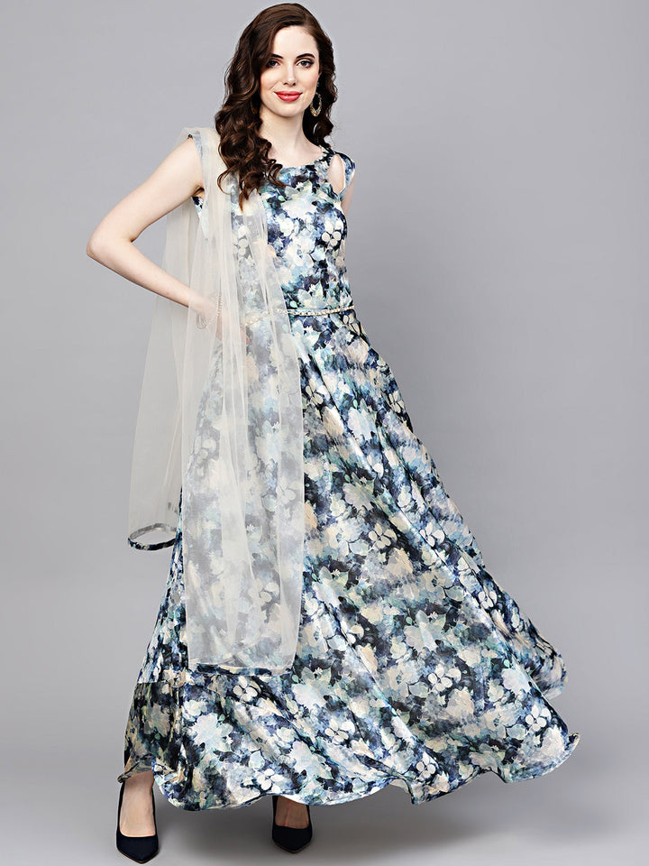 Floral Print Dress with Belt and Cut-out keyhole pattern