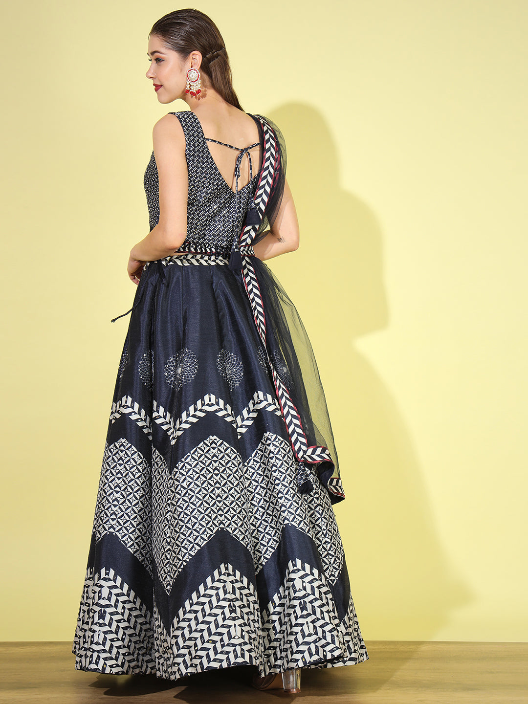 Chevron Geometric Digital Print Lehenga Choli with Belt & dupatta