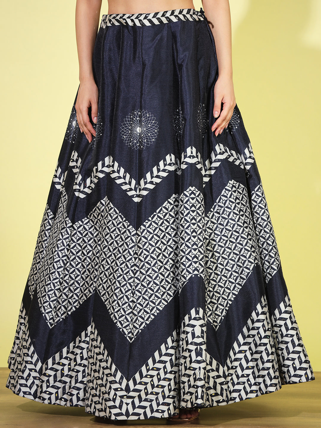 Chevron Geometric Digital Print Lehenga Choli with Belt & dupatta