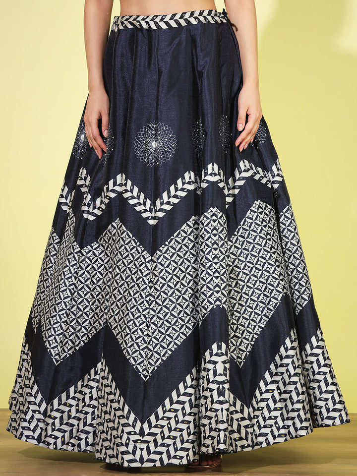 Chevron Geometric Digital Print Lehenga Choli with Belt & dupatta