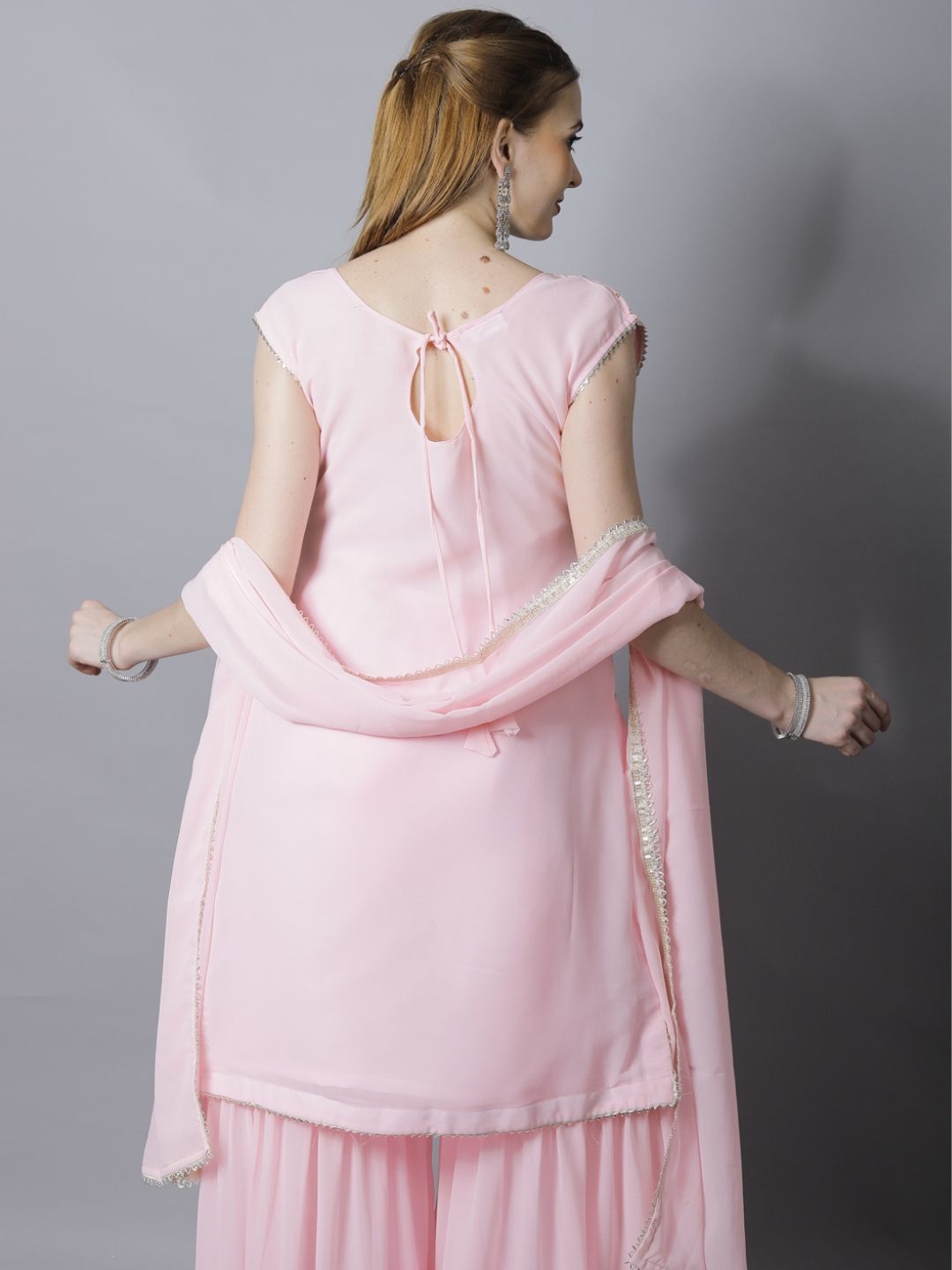 Pink Sequin Embroidered Georgette Kurta with Layered Sharara
