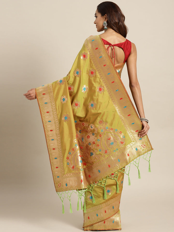 Banarasi Handloom Silk Meenakari Saree with Jhalar