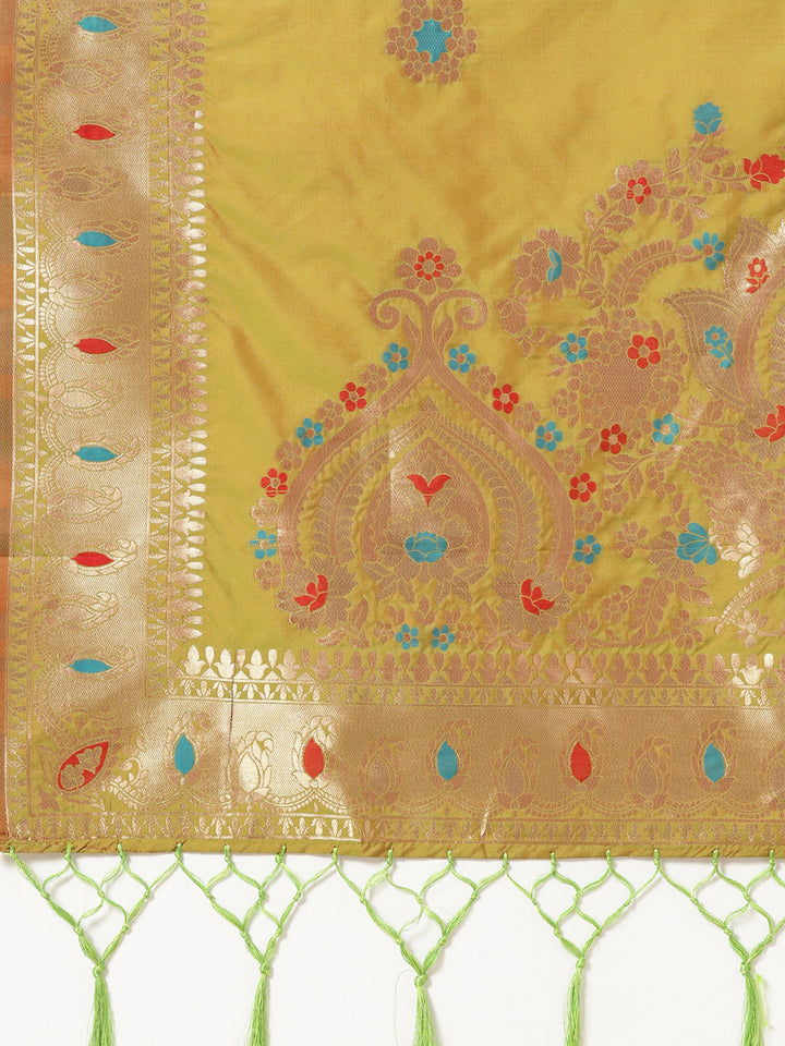 Banarasi Handloom Silk Meenakari Saree with Jhalar