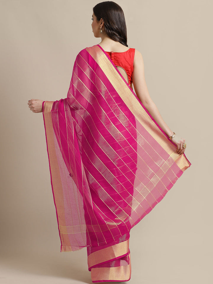 Chanderi Silk Kota saree with intricate Zari weaving in a striped pattern