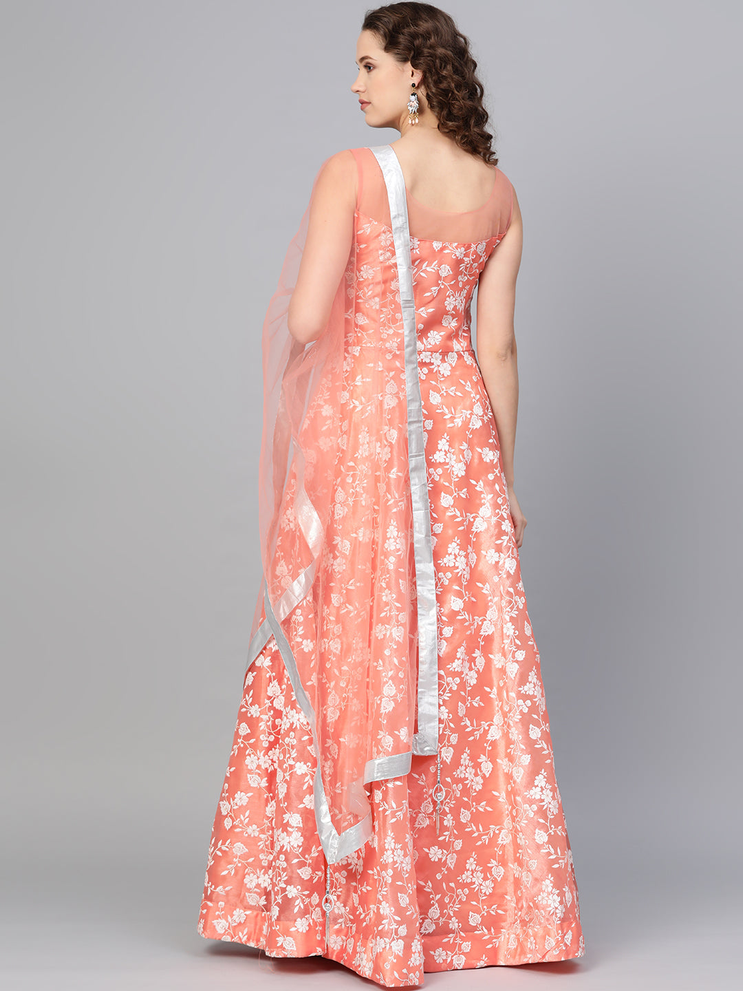 Pearl embellished Cocktail Gown with Floral Foil Print