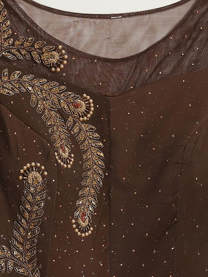 Ombre Ruffled Pre-stitched Bling Saree Gown with Embellished Festive Cowl Layering