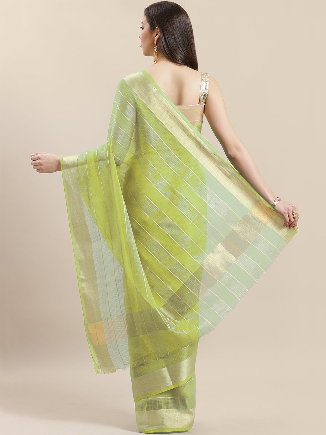 Chanderi Silk Kota saree with intricate Zari weaving in a striped pattern