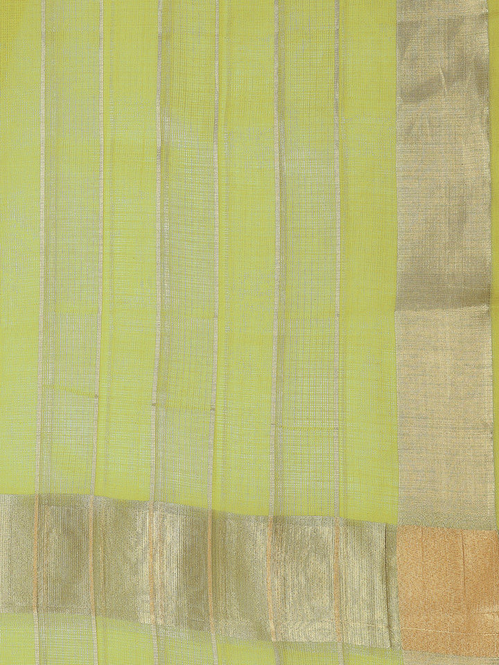 Chanderi Silk Kota saree with intricate Zari weaving in a striped pattern
