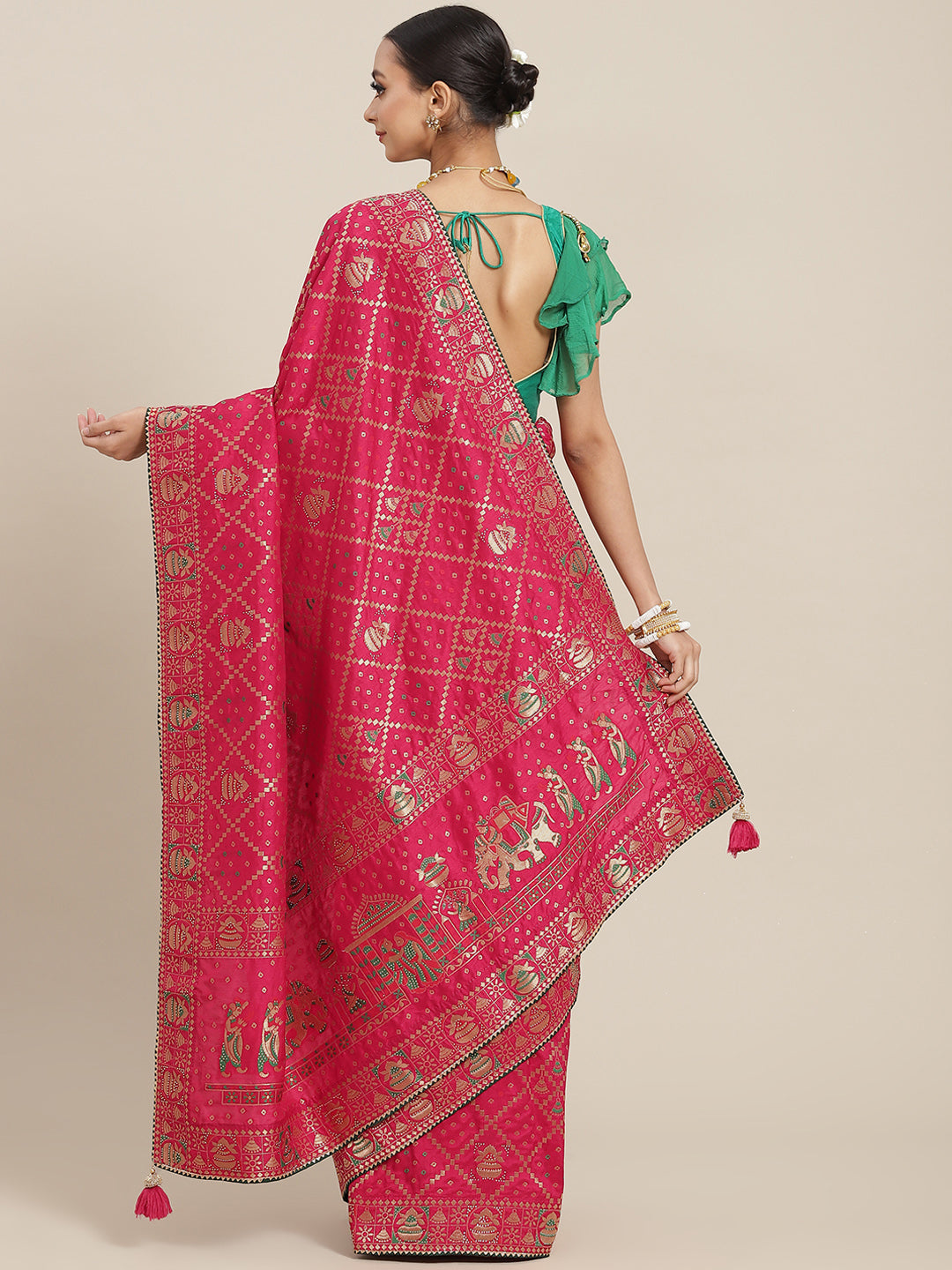 Magenta Gharchola Chanderi Silk Saree Embellished with Crystals