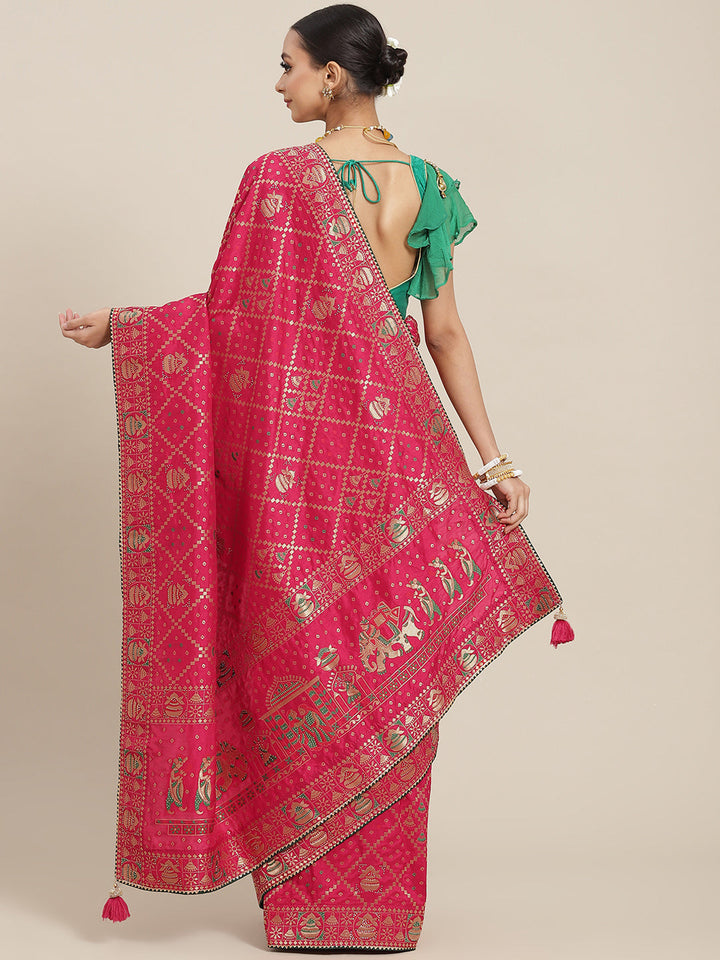 Magenta Gharchola Chanderi Silk Saree Embellished with Crystals