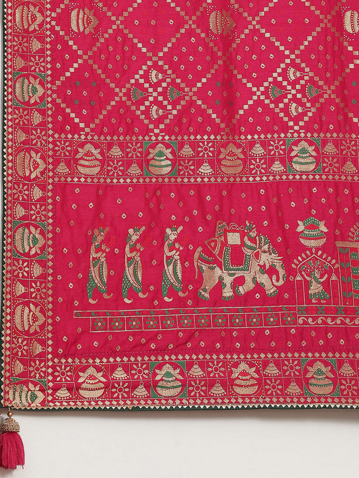 Magenta Gharchola Chanderi Silk Saree Embellished with Crystals